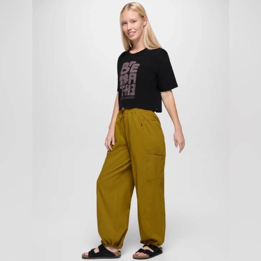 NWT PRANA Send Off Wide Leg Cinch Cuff Olive Green Hiking Pull On Pant M/8-10